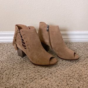 Open toe brown ankle boots. Size 8